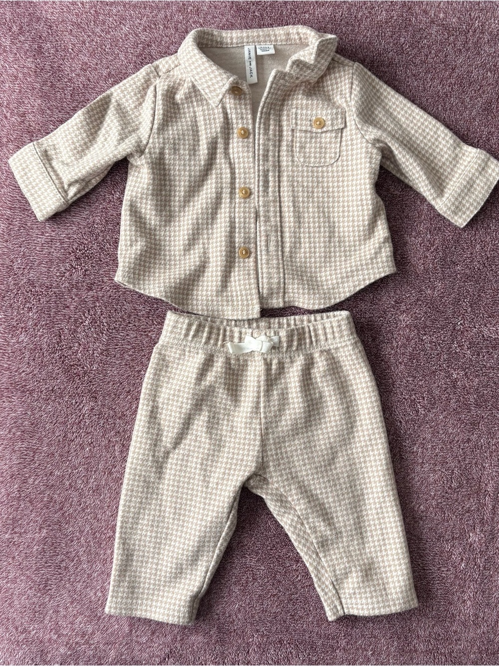 Janie and Jack Beige Houndstooth Kids Matching Jacket and Pant Set